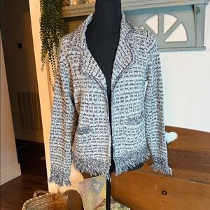 Sioni grey and white and blue tweed blazer with frayed  edges. NWOT